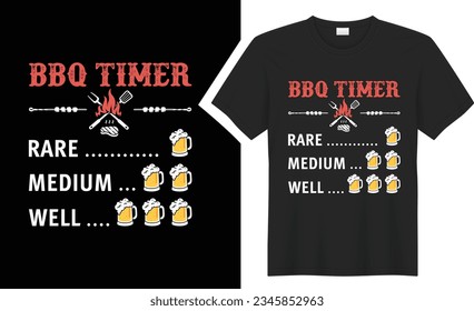 bbq timer rare medium BBQ typography t-shirt design. Perfect for print items and bags, sticker, mug, template, banner. Isolated on black background. grill graphic tee shirt. Handwritten vector 