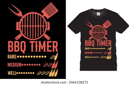 BBQ  timer rare medium well BBQ vector typography t-shirt design. Retro Vintage BBQ Smoking T-shirt Design. Perfect for print items and bags, posters, cards, vector illustration.