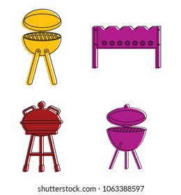 Bbq tools icon set. Color outline set of bbq tools vector icons for web design isolated on white background