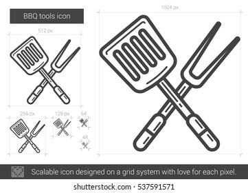 BBQ tools vector line icon isolated on white background. BBQ tools line icon for infographic, website or app. Scalable icon designed on a grid system.