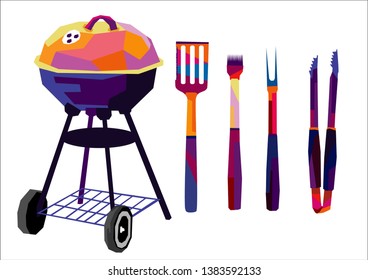 BBQ tools in wpap popart style for vector ,icon symbol and illustrtion