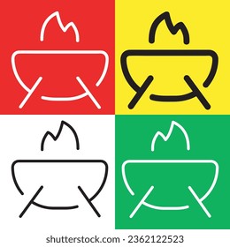 BBQ Vector Icon, Outline style icon, from Adventure icons collection, isolated on Red, Yellow, White and Green Background.