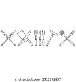 BBQ vector icon set. picnic illustration sign collection. steak symbol or logo.