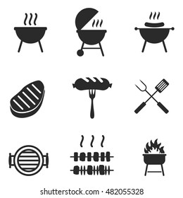 bbq vector icons. Simple illustration set of 9 bbq elements, editable icons, can be used in logo, UI and web design