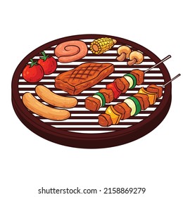 
BBQ vector illustration. There are different types of grilled goods.