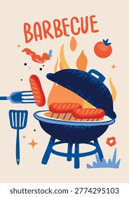 BBQ vertical poster, wall art print, decoration, creative vector illustration