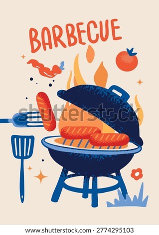 BBQ vertical poster, wall art print, decoration, creative vector illustration