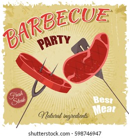 Bbq vintage, barbecue retro, grill, steak,  meat retro cartoon of vector menu poster set.