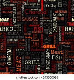 BBQ word seamless pattern on the black background