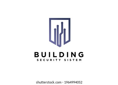 Bbuilding cyber security logo design vector illustration. Building suitable for security and technology logos, isolated on white background