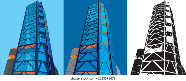 bbva bank corporate headquarters tower, sky-crapper building vector illustration