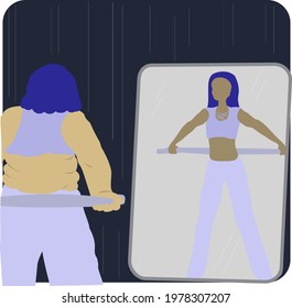 The bbw in sports tight clothes went in for fitness and sees in the mirror an instant result, slender herself
