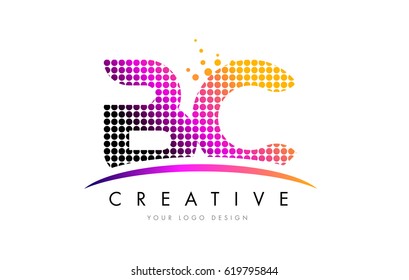 BC B C Dots Letter Logo Design with Magenta Bubble Circles and Swoosh