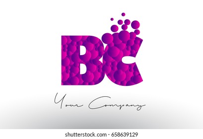 BC B C Dots Letter Logo with Purple Pink Magenta Bubbles Texture Vector.