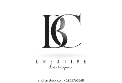 concepto de logotipo de diseño de letras BC b c con tipo de letra serif y estilo elegante. Icono de ilustración del vector con letras B y C.