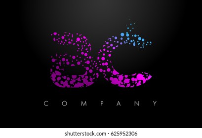 BC B C Letter Logo with Purple Blue Particles and Bubble Dots Design Vector.