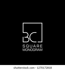 BC B C Logo design with square frame line art. vector illustration