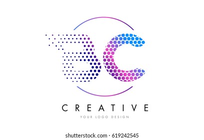 BC B C Pink Magenta Dotted Bubble Letter Logo Design. Dots Lettering Vector Illustration