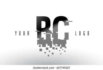 BC B C Pixel Letter Logo with Digital Shattered Black Squares. Creative Letters Vector Illustration.