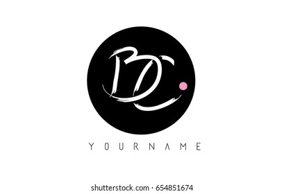 BC Brush Letter Logo Design with Black Circle and Handwritten Letters.