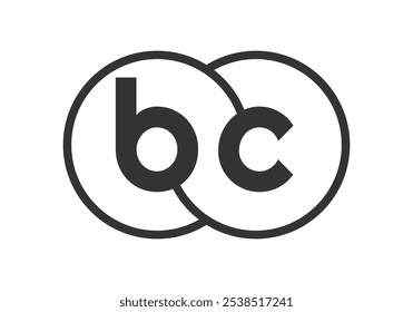 Emblema de empresa de negócios BC com esboços e letras b c. Modelo de logotipo de dois círculos fundidos para a identidade da marca, logotipo. Símbolo Vetor Infinity e sinal de tecnologia.