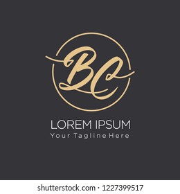 BC Initial handwriting logo on circle line, vector illustration