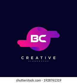 BC Initial Letter logo icon design template elements with wave colorful art.