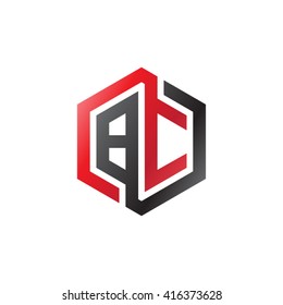 BC initial letters loop linked hexagon logo black red