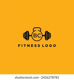 BC initial monogram for fitnes or gym logo with creative barbell design