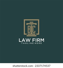 logotipo de monograma inicial BC para la firma de abogados con diseño de hitos en cuadrado creativo