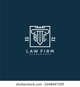 Logotipo do monograma inicial de BC para escritório de advocacia com design de pilares em quadrado criativo