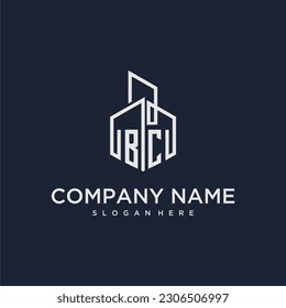logotipo de monograma inicial BC para bienes raíces con estilo de construcción