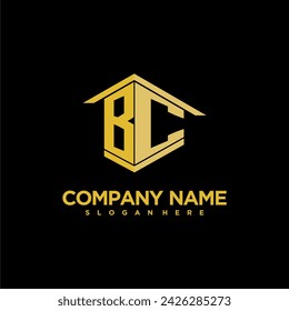 BC initial monogram logo for real estate with creative building style design