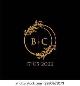 BC initial monogram wedding with creative circle line