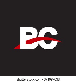 BC initial overlapping swoosh letter logo white red black background