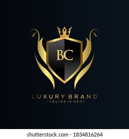 BC Letter Initial with Royal Template.elegant with crown logo vector, Creative Lettering Logo Vector Illustration.
