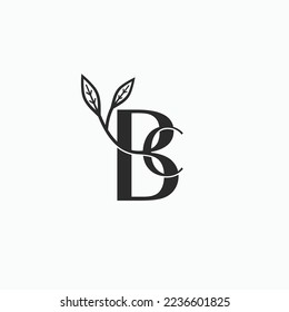 Letra BC con diseño de logo elegante con motivos florales de hoja ilustración vectorial