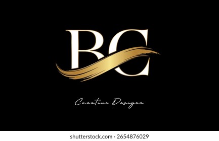 Logotipo del monograma de la letra de BC – marca elegante de la letra del trazo del cepillo del oro para la marca de lujo, moda, diseño de la identidad de Premium de la boutique
