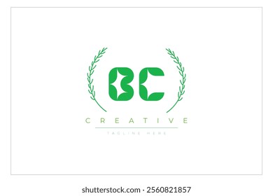 BC letters eco logo with leaf. Fresh nature and healthy leaf logo design.