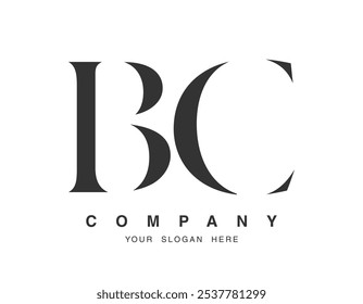 Design do logotipo BC. Estilo de fonte das letras iniciais b e c serif. Tipografia clássica do nome da empresa. Logotipo ou identidade da moda. Ilustração vetorial.