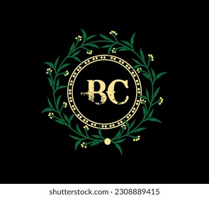 BC Logo design with unique and simple design., anniversary golden label with ribbon