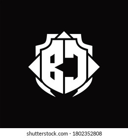 Monograma del logotipo BC con línea de protección y plantilla de diseño de 3 flechas sobre fondo negro