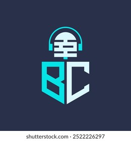 BC Microphone Logo Design for Audio, Music, and Podcast Branding - Letter BC Logo Professional Vector Illustration for Creative Industries