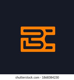 BC monogram logo.Abstraktes geometrisches typografisches Symbol.Hell orangefarbener Buchstabe b und Buchstabe c.Lettering Zeichen einzeln auf dunklem Fond.Alphabet Initialen.Modern,Corporate,Web,Tech,Linie Zeichenformen.