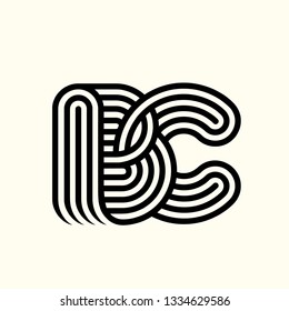 BC monogram.Typographic logo with uppercase letter b and letter c overlapped.Lettering icon in modern, geometric style.Intertwined initials sign isolated on light background.