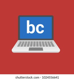 bc programming language. Laptop flat design on red background