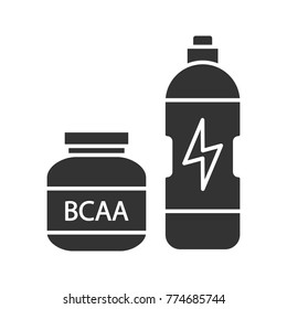 BCAA supplement glyph icon. Whey protein. Sports nutrition. Silhouette symbol. Negative space. Vector isolated illustration
