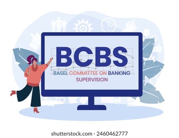 BCBS, BASEL COMMITTEE ON BANKING SUPERVISION. Concept with keyword and icons. Flat vector illustration. Isolated on white.
