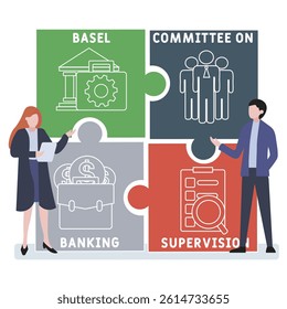 BCBS basel committee on banking supervision acronym. business concept background. vector illustration concept with keywords and icons. lettering illustration with icons for web banner, flyer, landing 