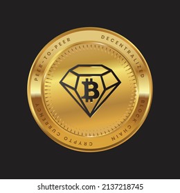 BCD Cryptocurrency logo in black color concept on gold coin. Bitcoin diamond Coin Block chain technology symbol. Vector illustration.